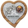Plaque auto en bois d’olivier forme coeur avec rose- H 4 x 4 cm- Différents Saints-