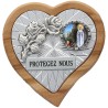 Plaque auto en bois d’olivier forme coeur avec rose- H 4 x 4 cm- Différents Saints-