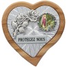 Plaque auto en bois d’olivier forme coeur avec rose- H 4 x 4 cm- Différents Saints-