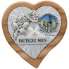 Plaque auto en bois d’olivier forme coeur avec rose- H 4 x 4 cm- Différents Saints-