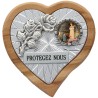 Plaque auto en bois d’olivier forme coeur avec rose- H 4 x 4 cm- Différents Saints-