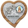 Plaque auto en bois d’olivier forme coeur avec rose- H 4 x 4 cm- Différents Saints-