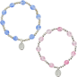 Bracelet dizainier sur élastique pour enfant avec grains œil de chat Ø 6 mm et médaille en métal de la Vierge Miraculeuse.
