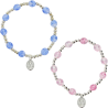 Bracelet dizainier sur élastique pour enfant avec grains œil de chat Ø 6 mm et médaille en métal de la Vierge Miraculeuse.
