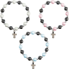 Bracelet sur elastique en hematite avec grains nacres Ø 8 mm, avec croix.