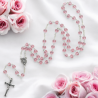 Chapelet grains en verre forme coeur Ø 6 mm sur chaine, croix avec Christ. Differentes couleur