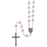Chapelet grains en verre forme coeur Ø 6 mm sur chaine, croix avec Christ. Differentes couleur