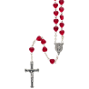 Chapelet grains en verre forme coeur Ø 6 mm sur chaine, croix avec Christ. Differentes couleur