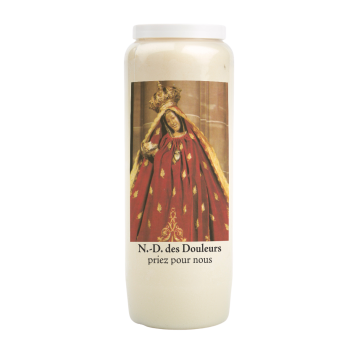 Bougie de neuvaine durée 9 jours 100% végétal avec autocollant classique et prière, hauteur 18 cm Ø 6,5 cm.