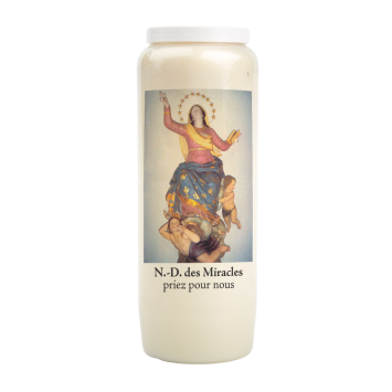 Bougie de neuvaine durée 9 jours 100% végétal avec autocollant classique et prière, hauteur 18 cm Ø 6,5 cm.