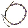 Bracelet dizainier réglable sur corde, grains en pierre 6 mm, croix en métal. Disponible en différentes pierres.