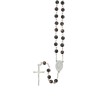 Chapelet grains tachetés ,Ø 7 mm, chaîne couleur argentée, longueur au cœur 34 cm, croix avec Christ.