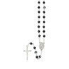 Chapelet grains tachetés ,Ø 7 mm, chaîne couleur argentée, longueur au cœur 34 cm, croix avec Christ.
