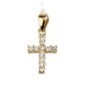 Croix de cou en plaqué or sertie de zirconium – H. 1,5 cm. Livrée en boîte.