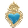 Pendentif de l'EX-VOTO en laiton doré supérieur, H, 4 cm, avec cœur émaillé. Existe de différentes couleurs.