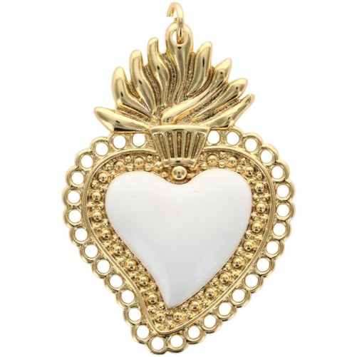 Pendentif de l'EX-VOTO en laiton doré supérieur, H, 4 cm, avec cœur émaillé. Existe de différentes couleurs.