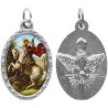 Médaille métal de couleur argentée ovale avec rebord effet dentelle H.2,5 cm avec résine. Disponible avec différents Saints.