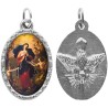Médaille métal de couleur argentée ovale avec rebord effet dentelle H.2,5 cm avec résine. Disponible avec différents Saints.