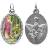 Médaille métal de couleur argentée ovale avec rebord effet dentelle H.2,5 cm avec résine. Disponible avec différents Saints.