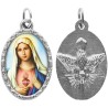 Médaille métal de couleur argentée ovale avec rebord effet dentelle H.2,5 cm avec résine. Disponible avec différents Saints.