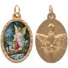 Médaille métal de couleur dorée ovale avec rebord effet dentelle H.2.5 cm avec résine. Disponible avec différents saints.