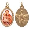 Médaille métal de couleur dorée ovale avec rebord effet dentelle H.2.5 cm avec résine. Disponible avec différents saints.