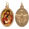 Médaille métal de couleur dorée ovale avec rebord effet dentelle H.2.5 cm avec résine. Disponible avec différents saints.