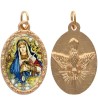 Médaille métal de couleur dorée ovale avec rebord effet dentelle H.2.5 cm avec résine. Disponible avec différents saints.
