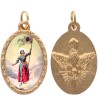Médaille métal de couleur dorée ovale avec rebord effet dentelle H.2.5 cm avec résine. Disponible avec différents saints.