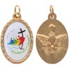 Médaille métal de couleur dorée ovale avec rebord effet dentelle H.2.5 cm avec résine. Disponible avec différents saints.