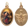 Médaille métal de couleur dorée ovale avec rebord effet dentelle H.2.5 cm avec résine. Disponible avec différents saints.