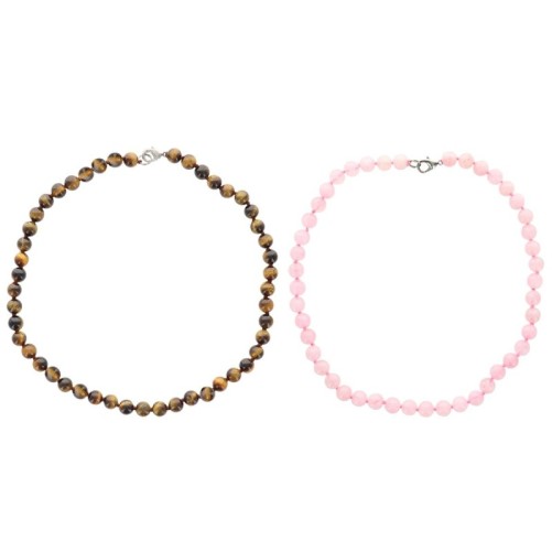 Collier en pierre Ø 8 mm avec fermoir, longueur 45 cm. Differentes pierres.
