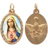 Médaille métal de couleur dorée ovale avec rebord effet dentelle H.2.5 cm avec résine. Disponible avec différents saints.