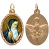 Médaille métal de couleur dorée ovale avec rebord effet dentelle H.2.5 cm avec résine. Disponible avec différents saints.