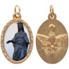 Médaille métal de couleur dorée ovale avec rebord effet dentelle H.2.5 cm avec résine. Disponible avec différents saints.