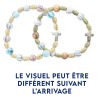 Bracelet dizainier sur élastique grains bois couleurs striés Ø 10 mm, avec croix.