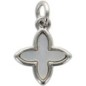 Croix de cou carrée petit modèle en laiton de couleur argentée et coquille d'eau douce  H. 8 mm