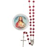 Chapelet grains en bois de rose, Ø 7 mm, chaine, croix avec Christ plus boite.