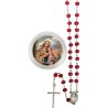 Chapelet grains en bois de rose, Ø 7 mm, chaine, croix avec Christ plus boite.