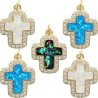 Croix de cou en laiton dore superieur avec strass hauteur, 1.6 cm. LOT DE 5 ASSORTIES.