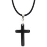 Pendentif croix en hématite sur cordon noir réglable avec fermoir H- 3-5 cm-