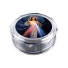Boite plastique octogonale transparente Ø 6 cm, hauteur 2.5 cm.
