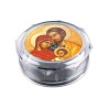 Boite plastique octogonale transparente Ø 6 cm, hauteur 2.5 cm.