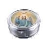 Boite plastique octogonale transparente Ø 6 cm, hauteur 2.5 cm.