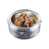Boite plastique octogonale transparente Ø 6 cm, hauteur 2.5 cm.