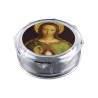 Boite plastique octogonale transparente Ø 6 cm, hauteur 2.5 cm.