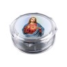 Boite plastique octogonale transparente Ø 6 cm, hauteur 2.5 cm.
