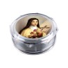 Boite plastique octogonale transparente Ø 6 cm, hauteur 2.5 cm.