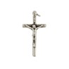 Croix de cou bâton carrée en métal couleur argentée avec Christ H. 3,8 cm.