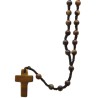 Chapelet sur corde grains en pierre Ø 7 mm, longueur au cœur 30 cm, croix pierre. Differentes pierres.